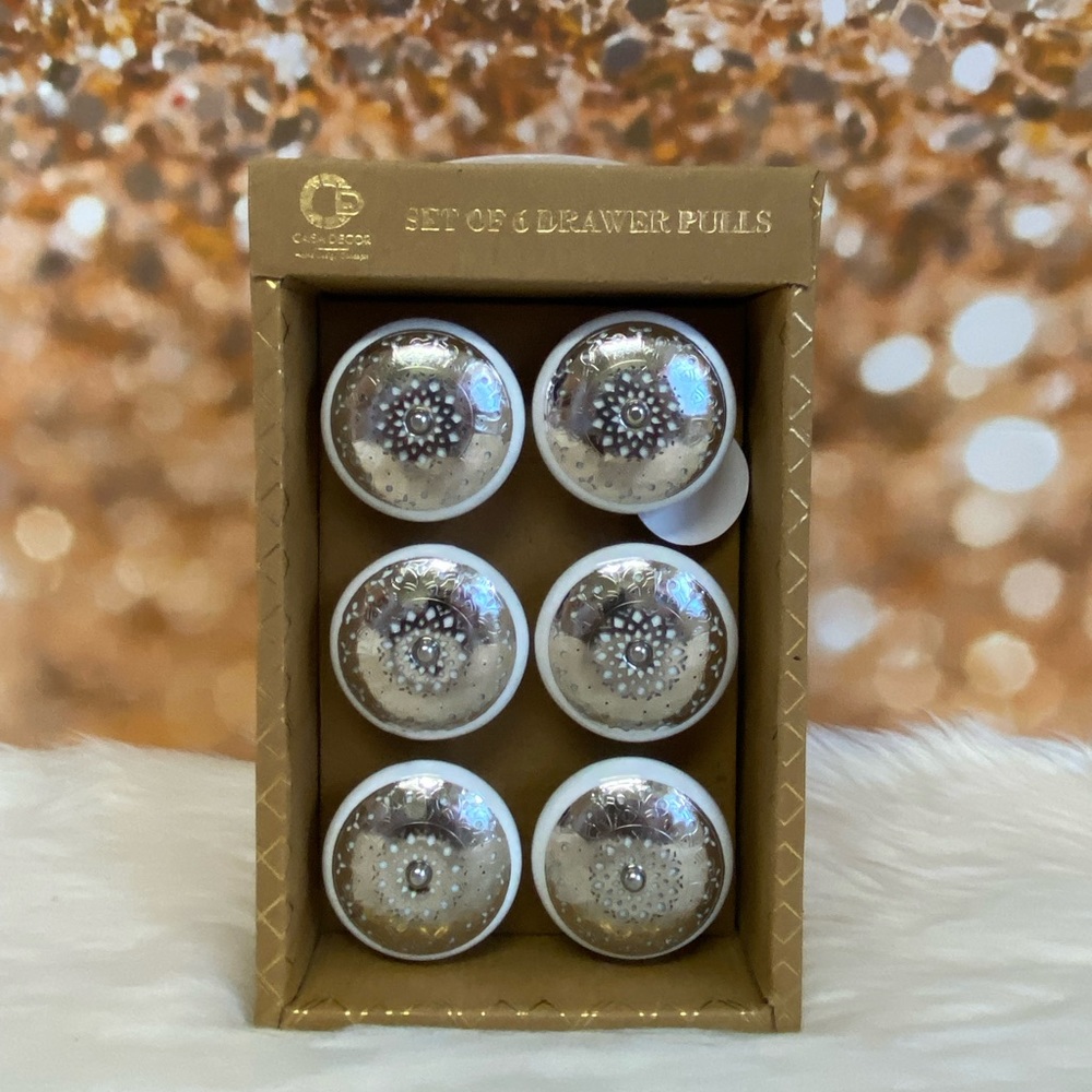 Casa Decor Silver Filigree Detail Set Of 6 Drawer Pull Knobs